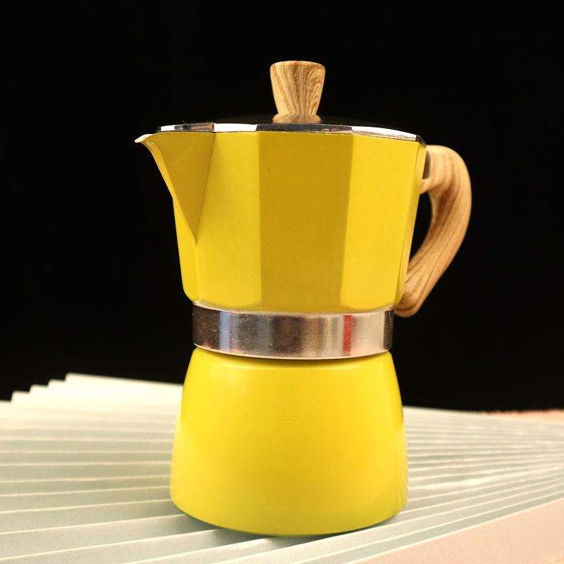 yellow หม้อกาแฟต้ม แบบหนา สไตล์ยุโรป หม้ออลูมิเนียม แปดเหลี่ยม เครื่องชงกาแฟ หม้อกาแฟ moka pot