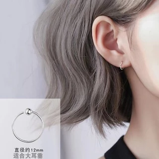 [YY] ต่างหูห่วง เงิน S925 ประดับลูกปัด ทรงกลม เรียบง่าย สไตล์เกาหลี ญี่ปุ่น