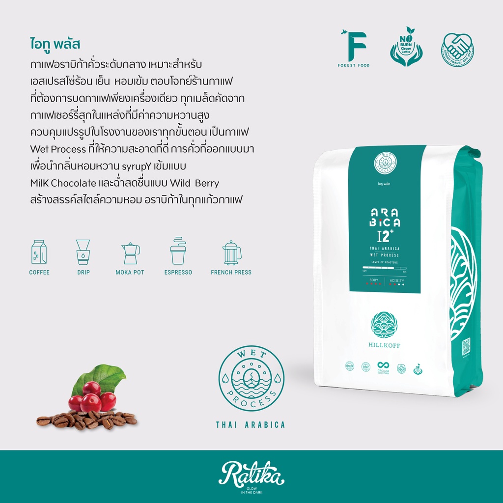 Ratika | เมล็ดกาแฟคั่ว อราบิก้า คั่วกลางเข้ม  100%  THAI ARABICA Special Wet Process  ( I2+ , Italian-French Roast )