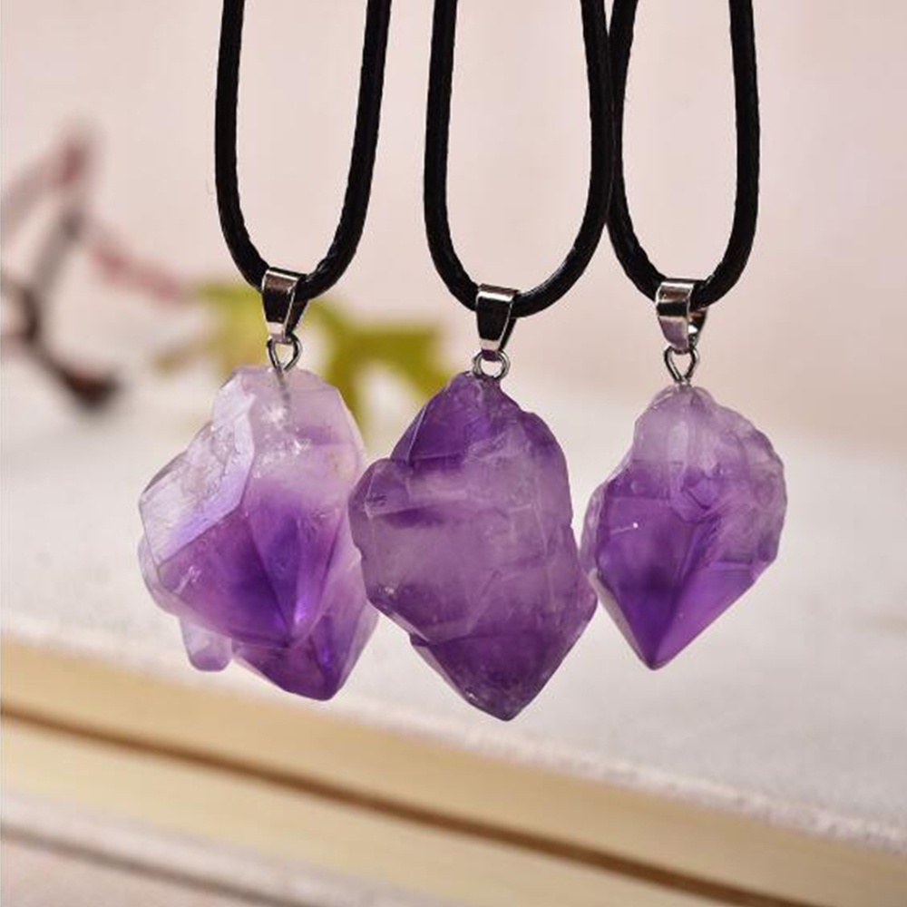 1ชิ้นธรรมชาติอเมทิสคลัสเตอร์จุดจี้คริสตัลสีม่วงพลังงานสร้อยคอเครื่องประดับที่เรียบง่ายของขวัญ
