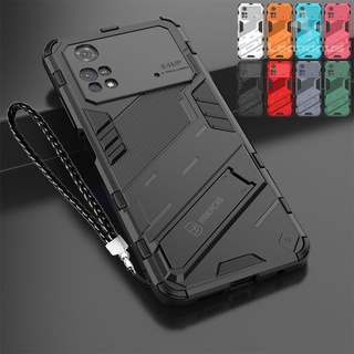 เคส POCO M4 Pro 4G พร้อมขาตั้ง เกราะป้องกันด้านหลัง เคสโทรศัพท์ กันกระแทก พร้อมสายคล้อง