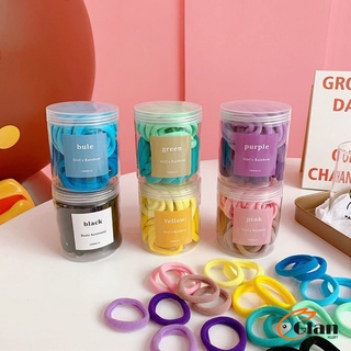 Glanxuan ยางมัดผมสีพื้น สีสันสดใสแพ็คมาในกระปุ๊ก 50 เส้น/กระป๋อง rubber band