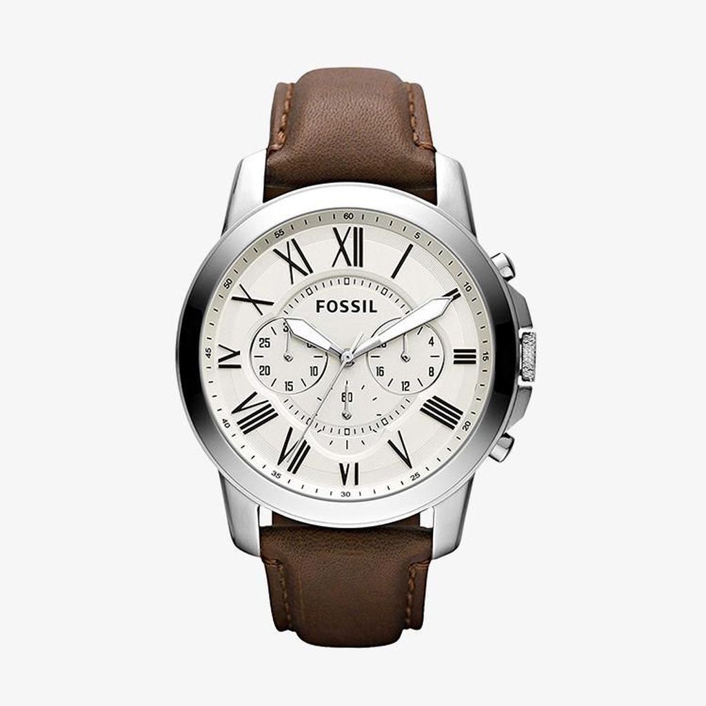 Fossil นาฬิกาข้อมือผู้ชาย Grant Chronograph Brown Leather Brown รุ่น FS4735