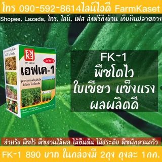 ปุ๋ย FK-1 เร่งโต สำหรับพืชต่างๆ ประกอบด้วย ธาตุหลัก สารสังเคราะห์คลอโรฟิลล์ สารจับใบ N-P-K, Mg, Zn