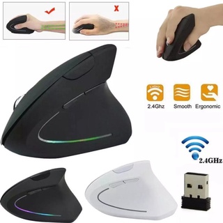 Wireless Mouse แนวตั้ง2.4G USB Adapter ตรงโดยใช้คอมพิวเตอร์ Ergonomic 1600DPI สำหรับ PC แล็ปท็อป (White/Black)