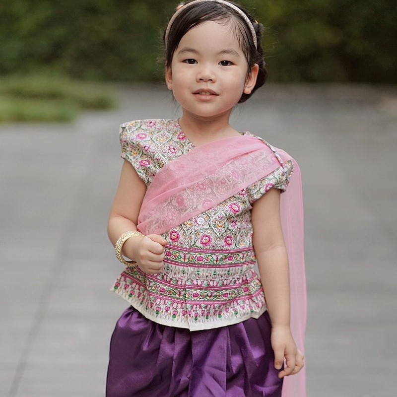 ชุดไทยเด็ก ชุดเด็กผู้หญิง โจงกระเบน รุ่น SK2103 สีชมพูม่วง