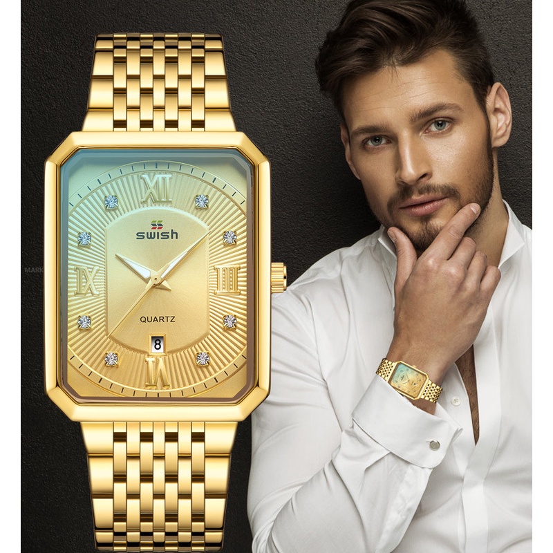นาฬิกาสมาทวอช ดู [ของแท้ 100%]นาฬิกาข้อมือสีทอง นาฬิกาผู้ชาย สายสแตนเลสทอง สีทอง กันน้ำ สำหรับผู้ชาย และผู้หญิงSeikoนำเข