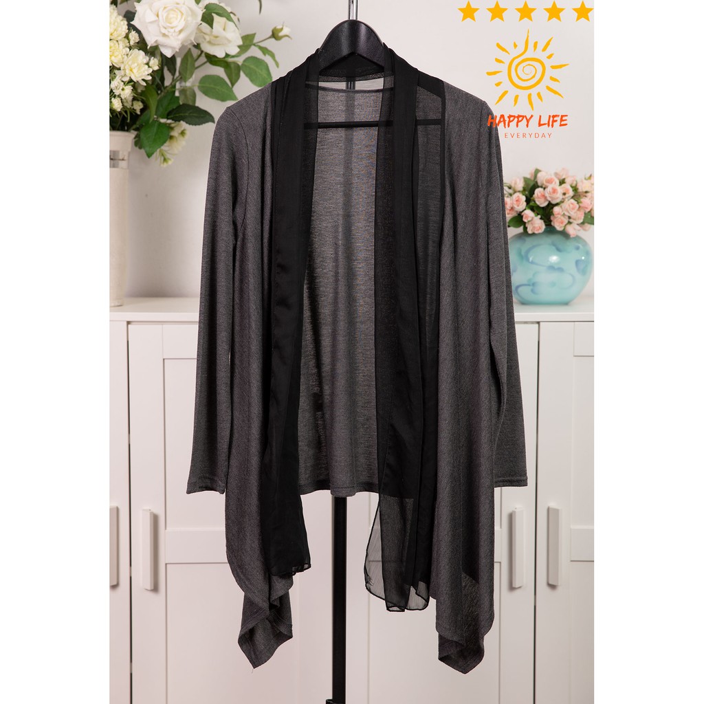 เสื้อคลุมคาร์ดิแกน CACAO88  ไซ้ส์M  สีดำ ใส่คลุมแบบเก๋ๆ ด้านหน้ายาวกว่าด้านหลัง ผ้าคอตตอน สไลด์รูปดู