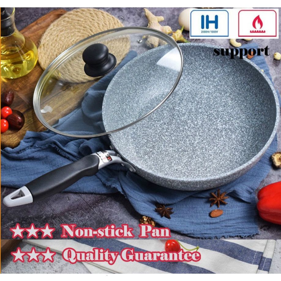 OriginalReady stockJapanese Non Stick Pan Set Marble Stone Wok 28cm 26cm 20cm Frying pan q