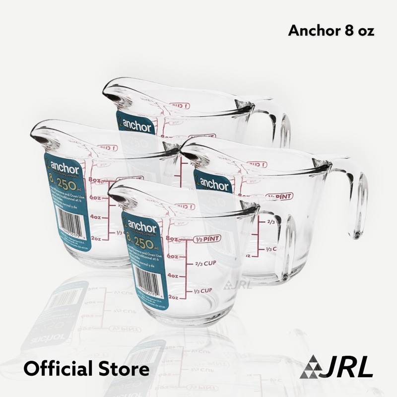 Anchor 8 oz / 250 ml (แท้100%) ถ้วยตวงแก้ว ชนิดหนา อย่างดี จำนวน 4 ใบ