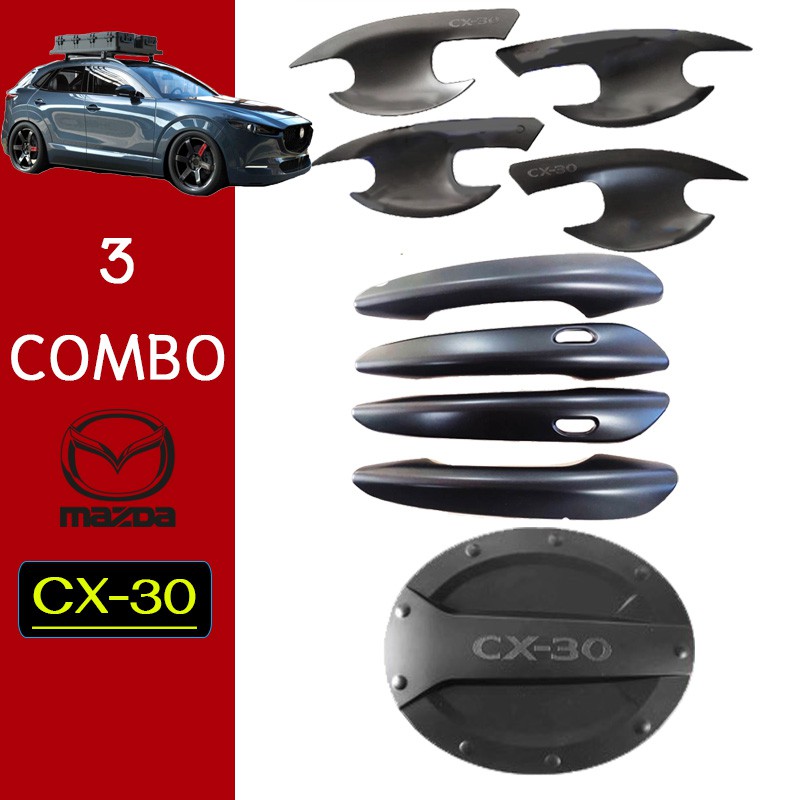 ชุดแต่ง Mazda Cx-30 เบ้าประตู,มือจับประตู,ฝาถัง ดำด้าน ของแต่ง Cx30