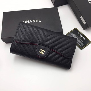 กระเป๋าสตางค์ CHANEL Wallet Zip งานเป๊ะหนังแท้ ซับแดง พร้อมส่งจ้า🖤