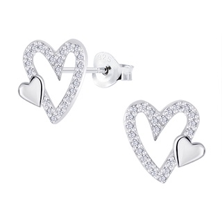 SILVER THAI Heart stud earrings silver cubic zirconia eternal love designต่างหูหัวใจเงินแท้925ใส่ได้ทั้งเด็กและผู้้้ใหญ๋