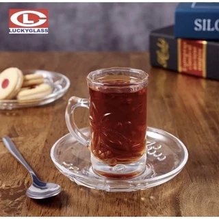 Turkish Grape Cup #LG312403แก้วช็อต สีใส ลายดอกไม้ พร้อมหูจับ แก้วคุณภาพดีLG312403