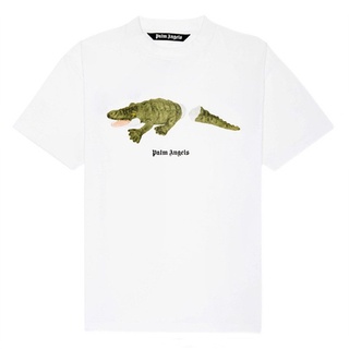 Palm Angels Docked จระเข้เสื้อแขนสั้นลายตัวอักษรผู้ชาย PA ปาล์ม Angel พิมพ์เสื้อยืดแบบหลวมผู้หญิง เสื้อยืดผ้าฝ้าย