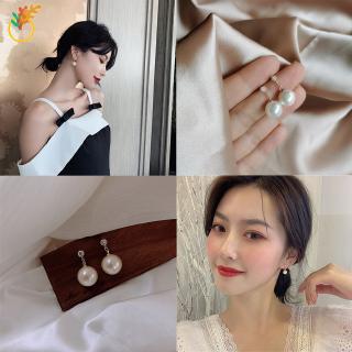 【เก็บเงินปลายทาง】ต่างหูสตั๊ด จี้ไข่มุก ประดับคริสตัล สไตล์เกาหลี