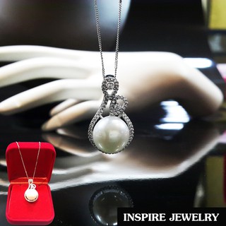 Inspire Jewelry ชุดเซ็ทจี้มุกแฟชั่นล้อมเพชรCZ  size 3x1.5cm สร้อยคอความยาว18