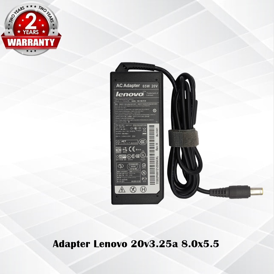 Adapter Lenovo 20v3.25a *8.0x5.5* / อแดปเตอร์ เลโนโว่ 20v3.25a หัว *8.0x5.5* แถมฟรีสายไฟ AC *ประกัน 