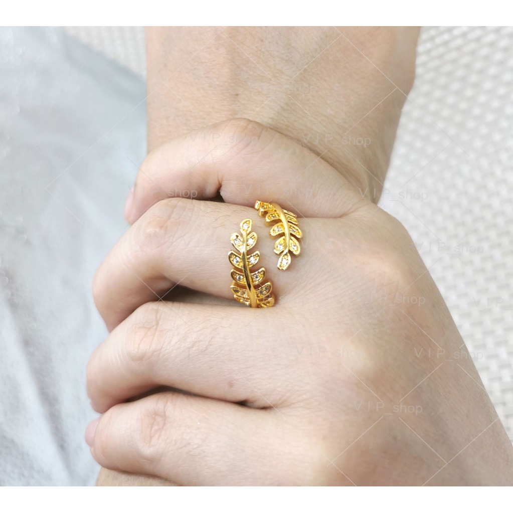แหวนทอง แหวนคู่ แหวนใบมะกอกขนาดฟรีไซส์​ นำโชค เสริมดวงความรัก ชุบทอง เหมือนแท้ ฝังเพชร # R 465
