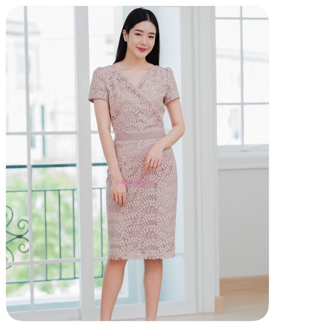 Dress Omeshop สีชมพูลูกไม้นู๊ดๆสวยมากก ของใหม่ Size XS