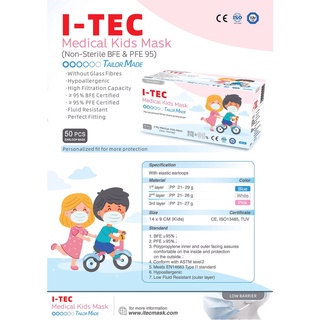 หน้ากากอนามัยสำหรับเด็ก 3 ชั้น 50 ชิ้น (I-Tec)