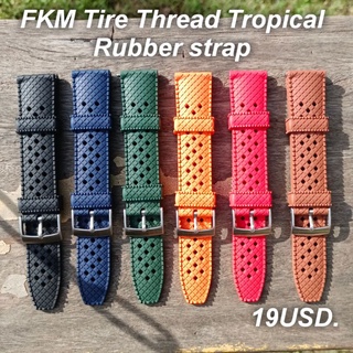 สายนาฬิกา สายยางFKM ลายTire Thread tropical ขนาด20,22มิล ทำจากเนื้อยางคุณภาพสูงFluorine Rubber Sport Strap