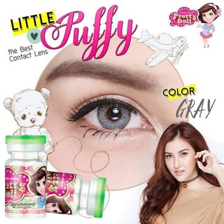 Little Puffy Gray (1) มินิ สีเทา เทา ทรีโทน ตาฝรั่ง Pretty Doll คอนแทคเลนส์ Contact Lens Mini ฝาเขียว ค่าสายตา สายตาสั้น