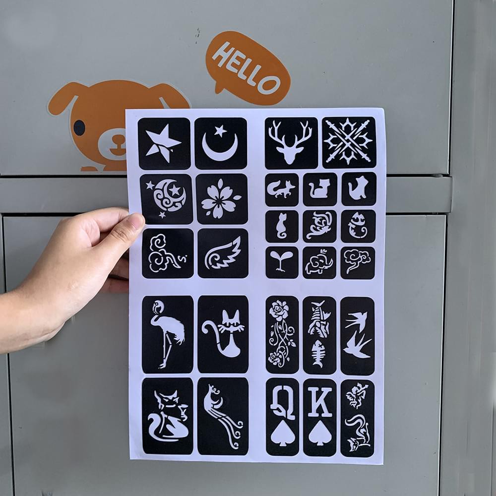 การ์ตูน Henna Tattoo Stencils Glitter Tattoo Stencil สําหรับเด็กวาดแม่แบบขนาดเล็กน่ารักดอกไม้สัตว์