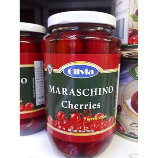 Olivia Maraschino Cherries With Stem เชอรี่มีก้าน โอลิเวีย มาราสชิโน ในน้ำเชื่อม  737g