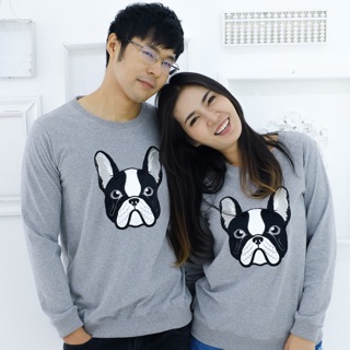 เสื้อแขนยาว Sweater งานปัก ลายFrench Bulldog ผ้านิ่ม COTTON 100%