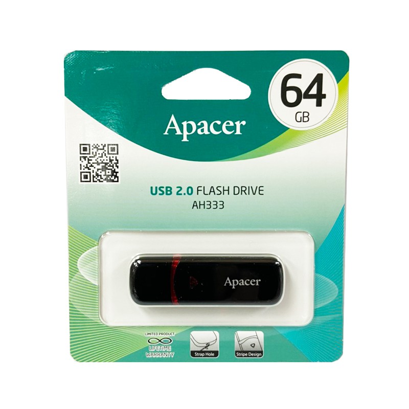 Apacer AH333 USB2.0 แฟลชไดร์ฟ 64GB สีดำ (Apacer AP64GAH333B-1)