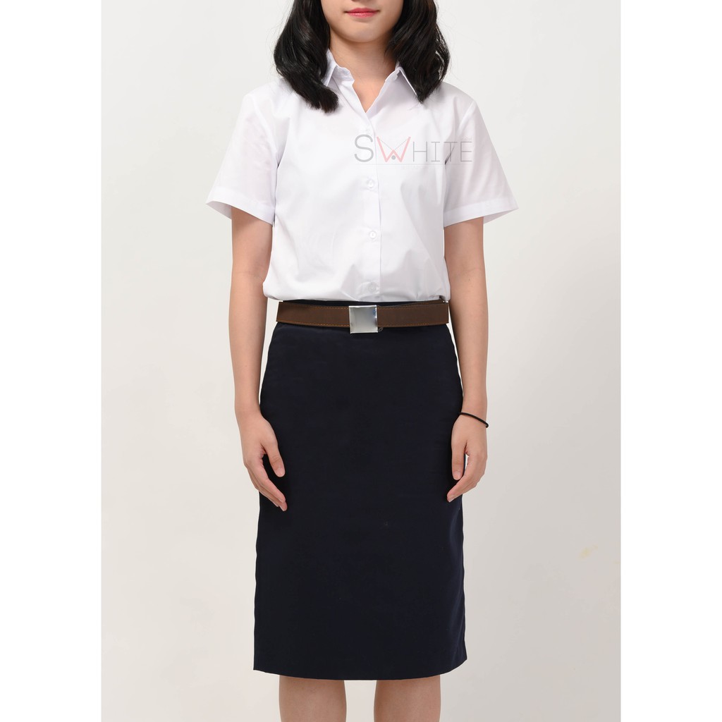 S-white [ นักศึกษา นิสิต รับปริญญา ] เสื้อพิธีการตัวตรง แขนพับหน้าว่างหลังว่าง SW-COM-13