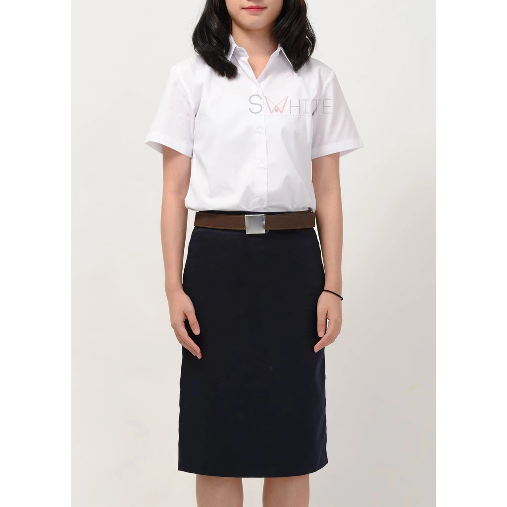 S-white [ นักศึกษา นิสิต รับปริญญา ] เสื้อพิธีการตัวตรง แขนพับหน้าว่างหลังว่าง SW-COM-13
