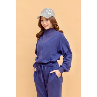 SuperD  เซทชุดวอร์ม จั๊มสูทขายาว พร้อมสายรัด สวมใส่ง่ายAll in One Casual Jumpsuit Code : 9831 [Marine Blue]