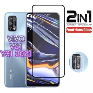 2in1 VIVO V21 Y31 2021ฟิล์มเลนส์กล้อง + ฟิล์มกระจกเต็มจอขอบดำ ฟิล์มกันกระแท