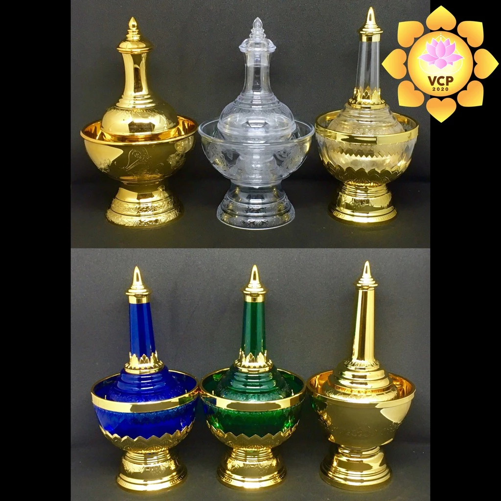 กรวดน้ำ ทอง/ไทยธรรมทอง&ใส/ใส-มรกต-ไพลินลายทอง(ใหม่)