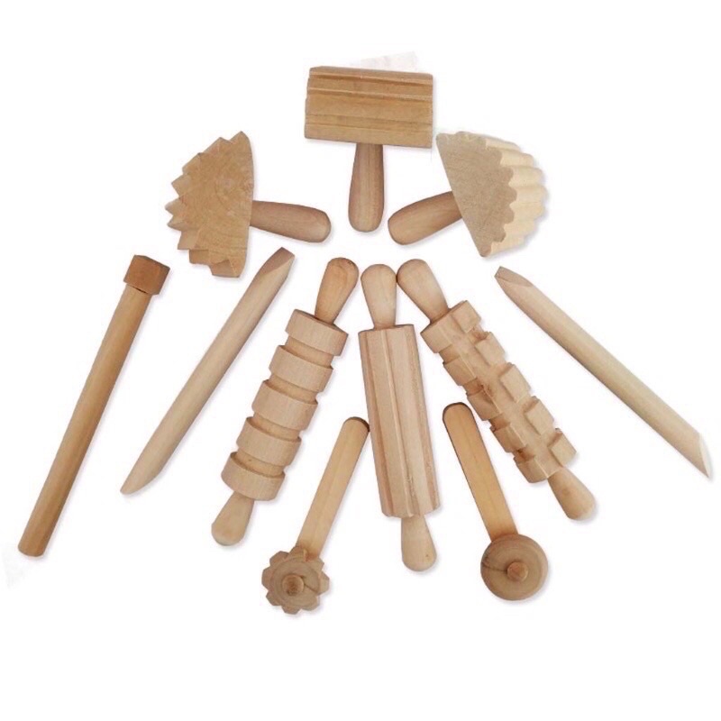 (พร้อมส่ง )sensory play อุปกรณ์ไม้สำหรับเล่นแป้งโดว์ wooden playdough set