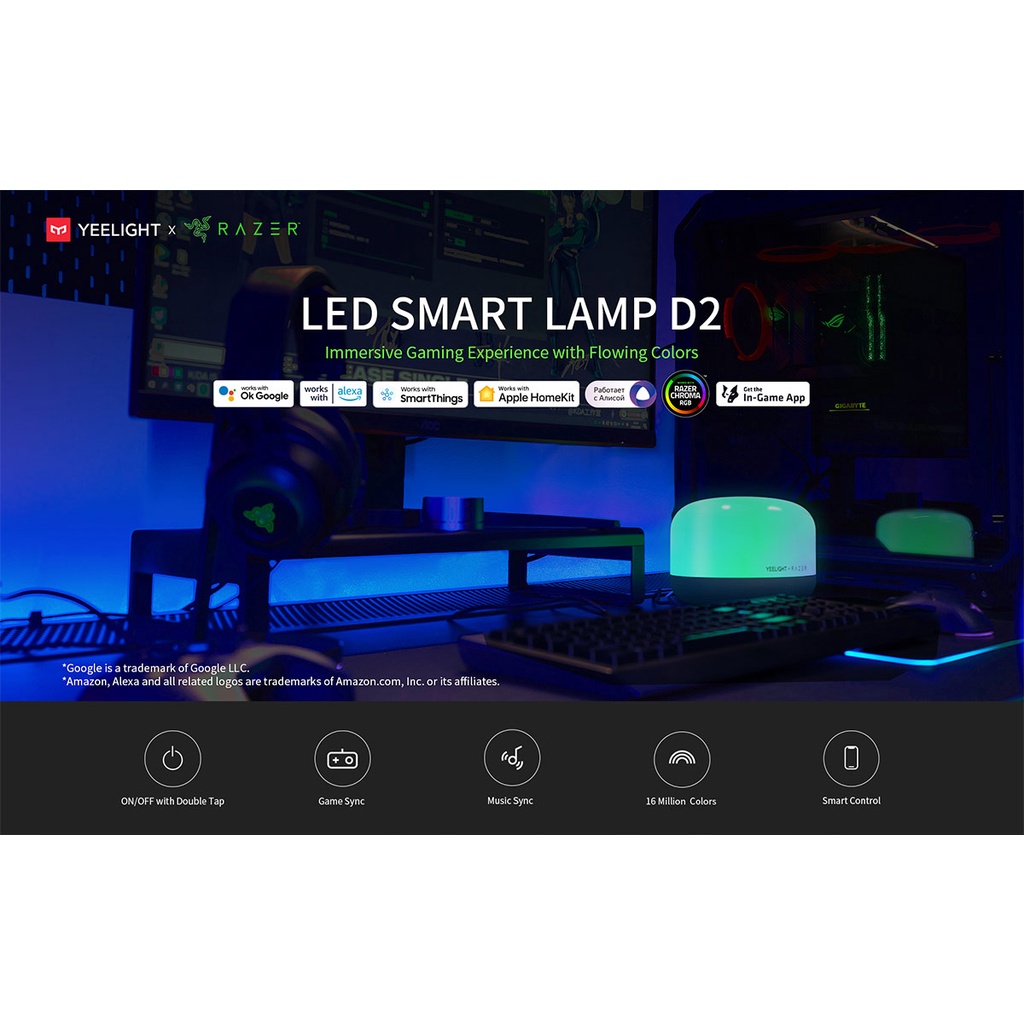 ประกัน 15 เดือน Yeelight x Razer LED Bedside Lamp D2 - โคมไฟหัวเตียง ...