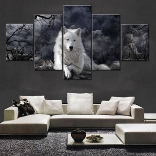 ภาพวาดสีน้ํามัน โปสเตอร์ติดผนัง ภาพแฟชั่น สําหรับตกแต่งบ้าน 5 แผง รูปสัตว์ หมาป่า ผ้าใบ ศิลปะพิมพ์ โมดูลาร์เด็ก