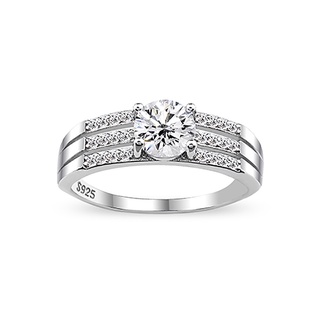 Silver thai Silver Prong Setting Clear CZ Ring แหวนเงินแท้ 925 ฝังเพชรสวิส (CZ) ตรงกลางตัวเรือนฝังเพรชcz