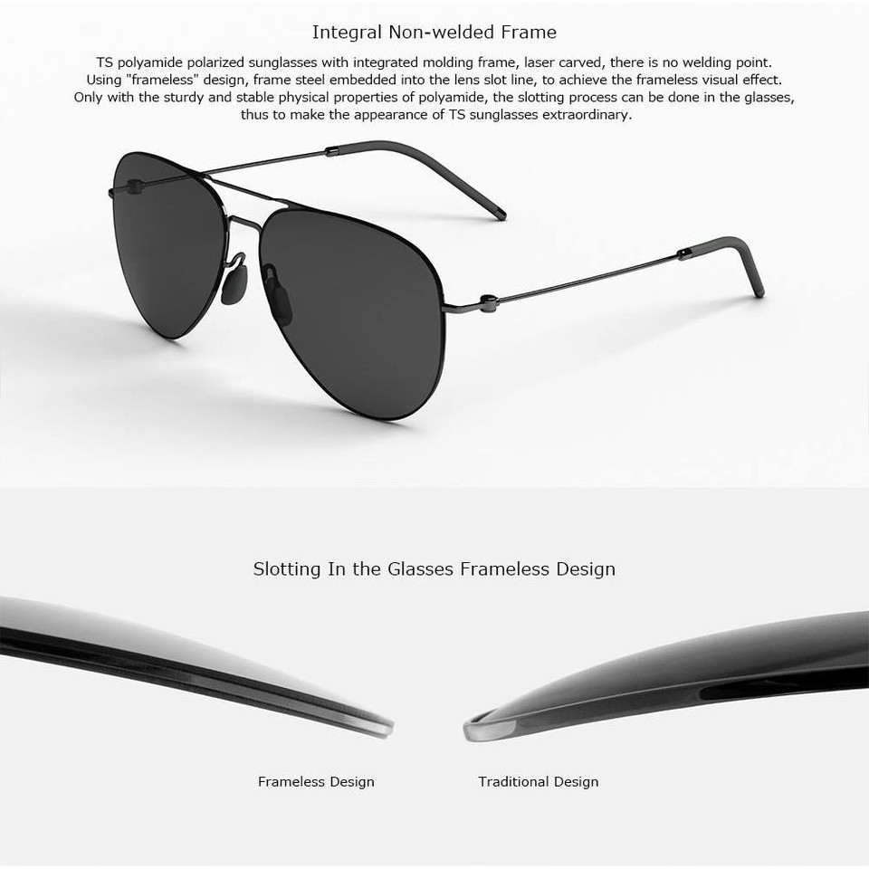 แว่นกันแดด กรอง UV 100% Xiaomi Mi TS Polarized Sunglasses ของแท้100% สีเทา (ขาแบน)