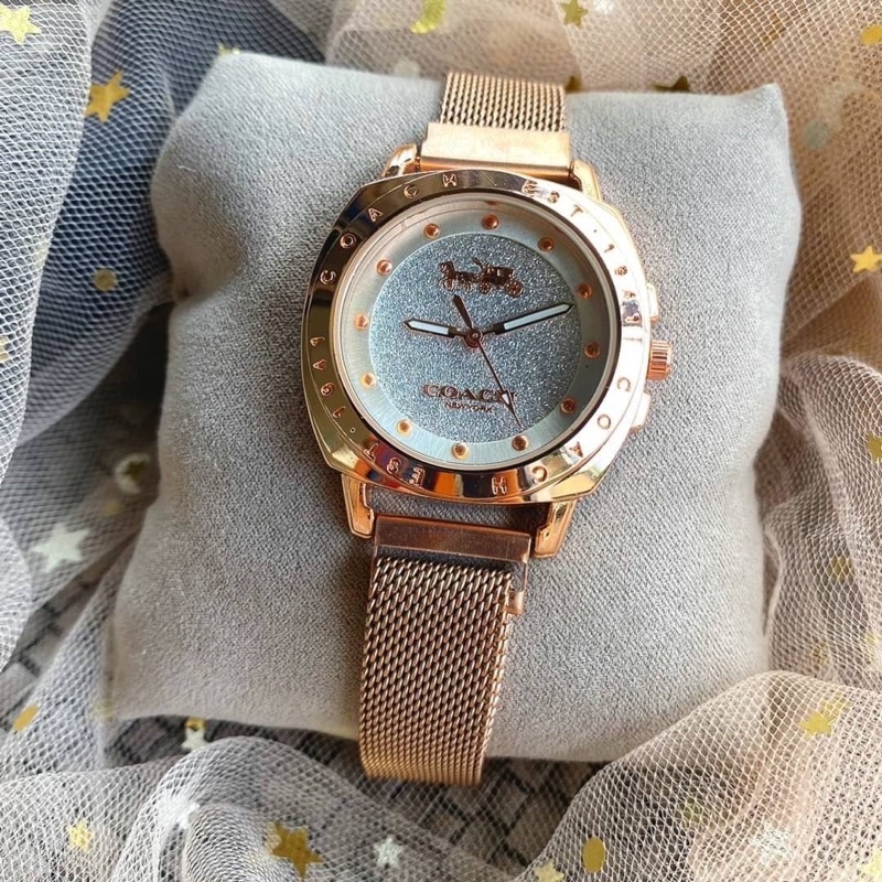 GRAND EAGLE นาฬิกาข้อมือผู้หญิง นาฬิกาคู่ นาฬิกา COAC H สายสแตนเลส แบบแม่เหล็ก นาฬิกาข้อมือผู้หหญิง ราคาส่ง-ราคาถูก