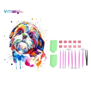 ภาพจิตรกรรมปักครอสติสลาย "Shih Tzu Dog" 5D ติดประดับเพชร Diy สําหรับติดตกแต่งบ้าน 21ชิ้น