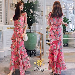 เซตเสื้อแขนกุด+กระโปรงยาวลายดอกไม้