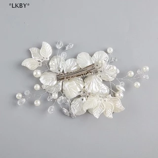 Luckybabys เจ้าสาวคริสตัลมุกดอกไม้ดอกไม้ Barrette ผมอุปกรณ์จัดงานแต่งงาน