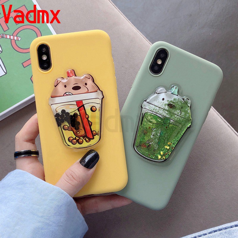 ☍Samsung Galaxy A9 A8 A7 A6 2018 A9 Pro A5 A7 2017 J7  2016 2015 soft case Cute 3D bear Glitter sandbag phone cover