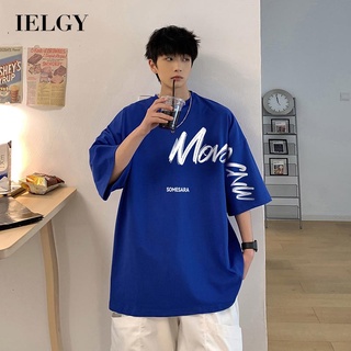 Ielgy Klein เสื้อยืดแขนสั้น ทรงหลวม สีฟ้า สําหรับผู้ชาย