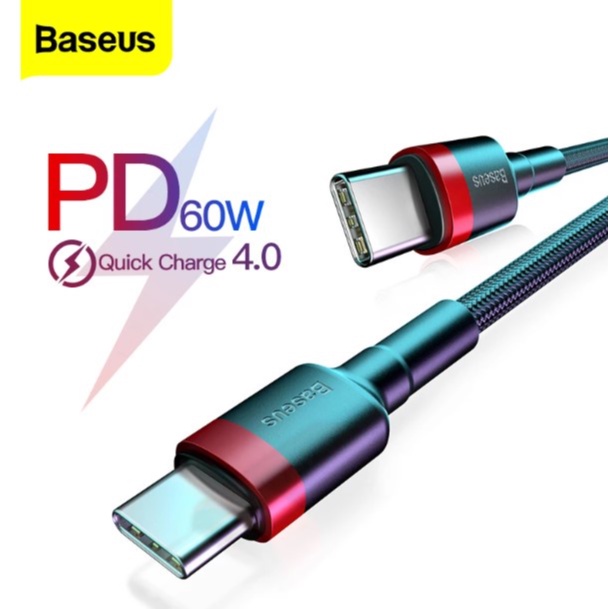 Baseus สายชาร์จ 60W Fast charge Type-C ต่อเข้า Type-C PD 2.0 รองรับถ่ายโอนข้อมูล สายถัก Type-C สายชาร์จเร็วสายชาร์จไว