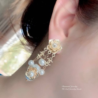 Chanel Earrings ต่างหูมุกชาแนลงานเกาหลี ปั๊มหน้าโลโก้ชาแนล ตัวเรือนสีทอง Korea