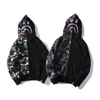 Bape เสื้อแจ็กเก็ตกันหนาว ปักลายหัวฉลาม แบบเรืองแสง